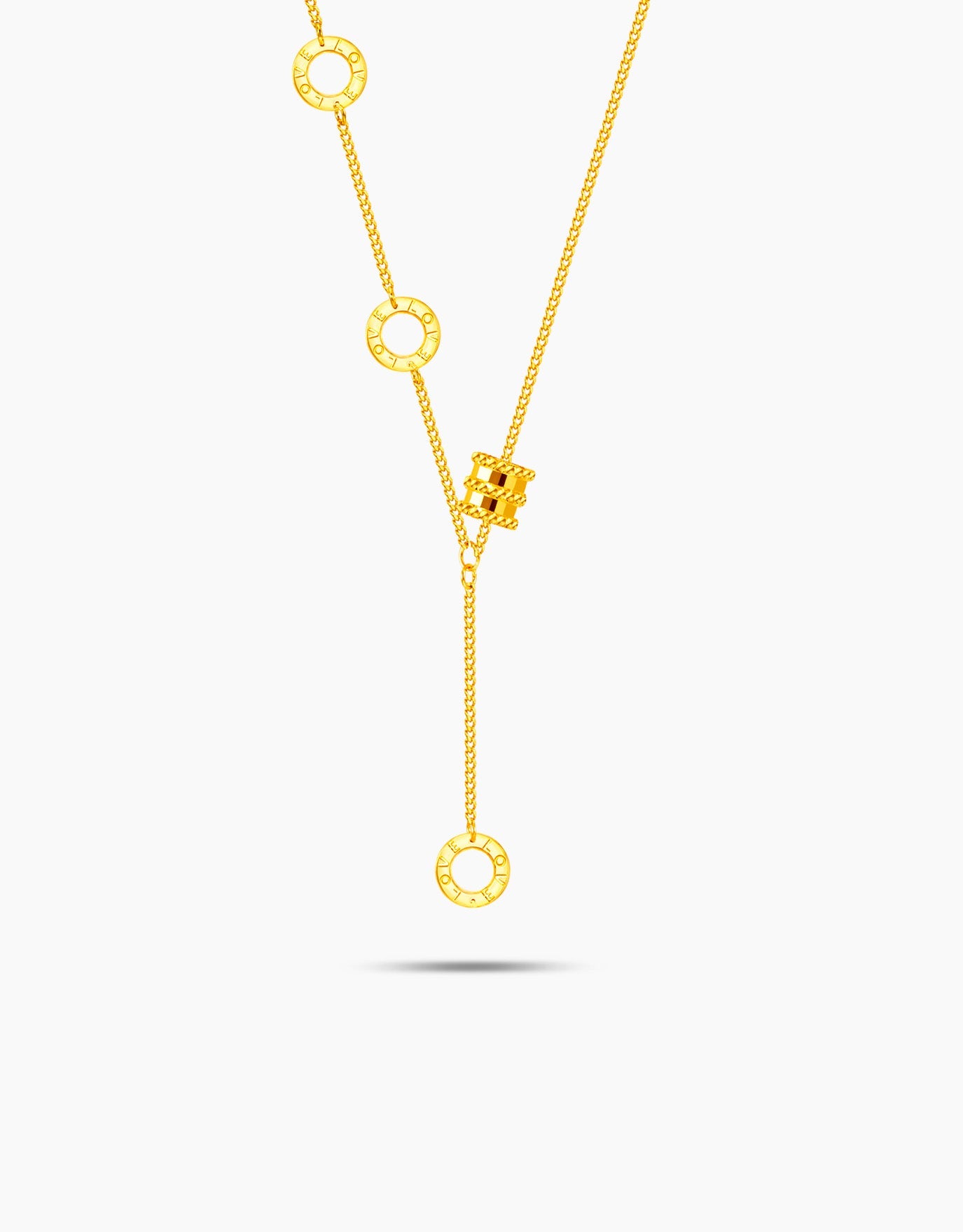 LVC necklace in 999 gold designed with a golden barrel, finished with &quot;love&quot; engraved halos