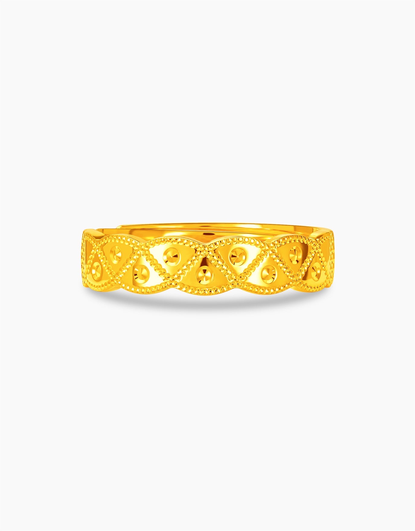 LVC wedding ring in 999 gold with milgrain texture and scallop shape band