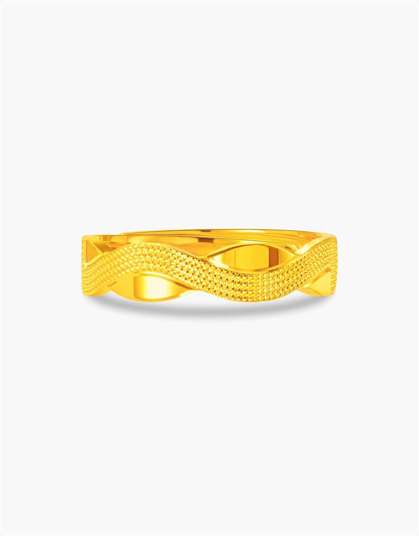 LVC men wedding ring in 999 gold with two different textures of the brand in a wave like design