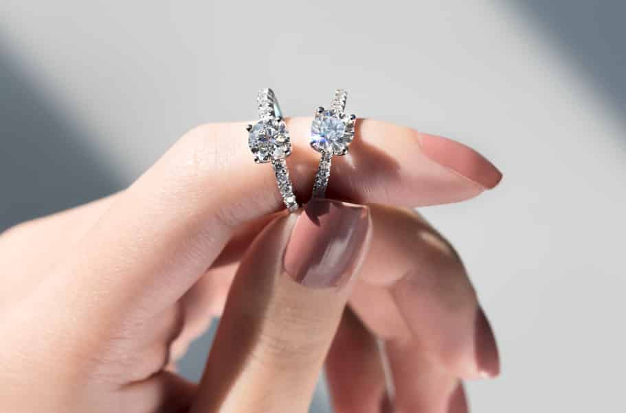Two Love & Co diamond carat rings round cut diamond carat ring and cushion cut diamond carat ring