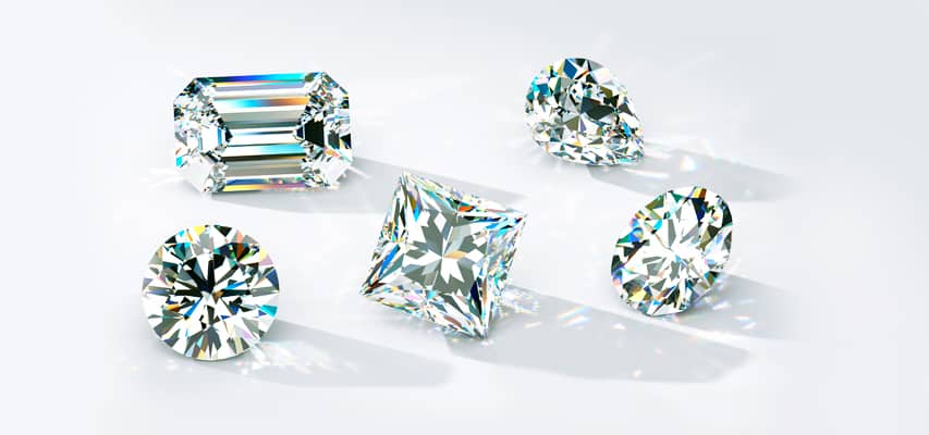 diamonds in various cutting and shapes