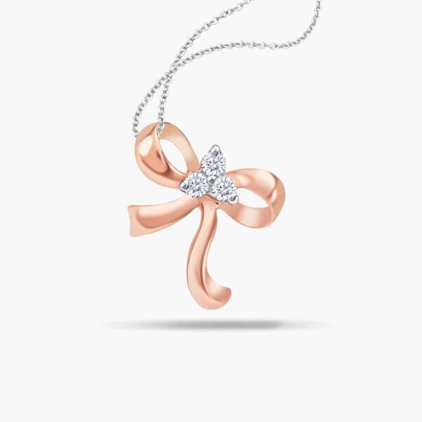 LVC Noeud Sweetheart Diamond Pendant in 10k white gold & rose gold. Paired with 10K White Gold necklace chain