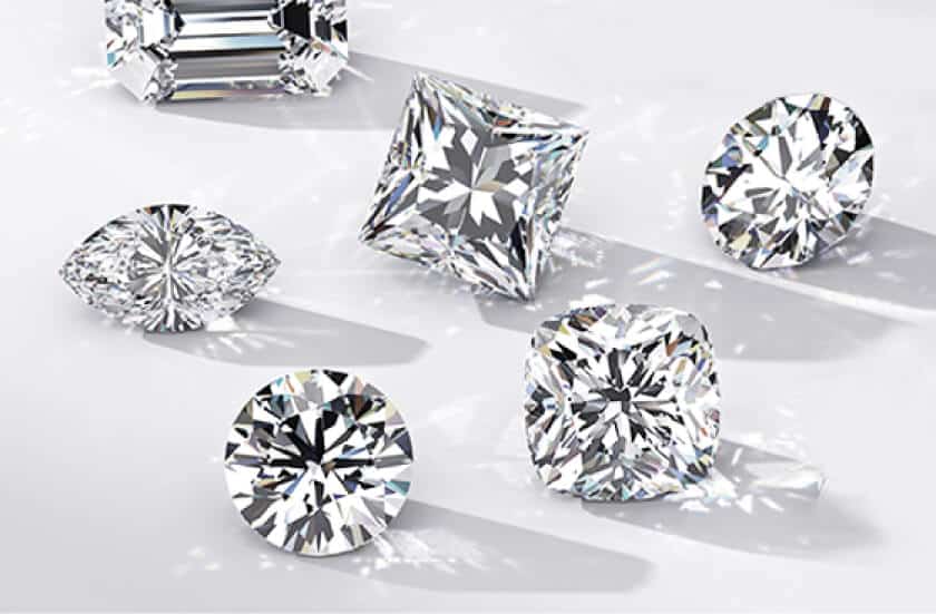 diamond engagement ring shapes - round diamond, princess diamond, emerald diamond, cushion diamond, pear diamond,