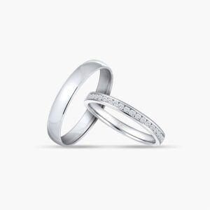LVC Eterno Wedding Band & Wedding Ring set in White Gold with Diamonds in Narrow Taper