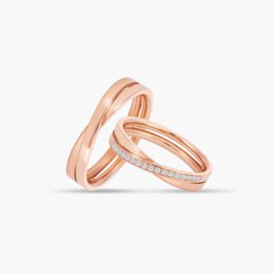 LVC Desirio Cross Couple Wedding Band Set in Rose Gold with Glossy Finish