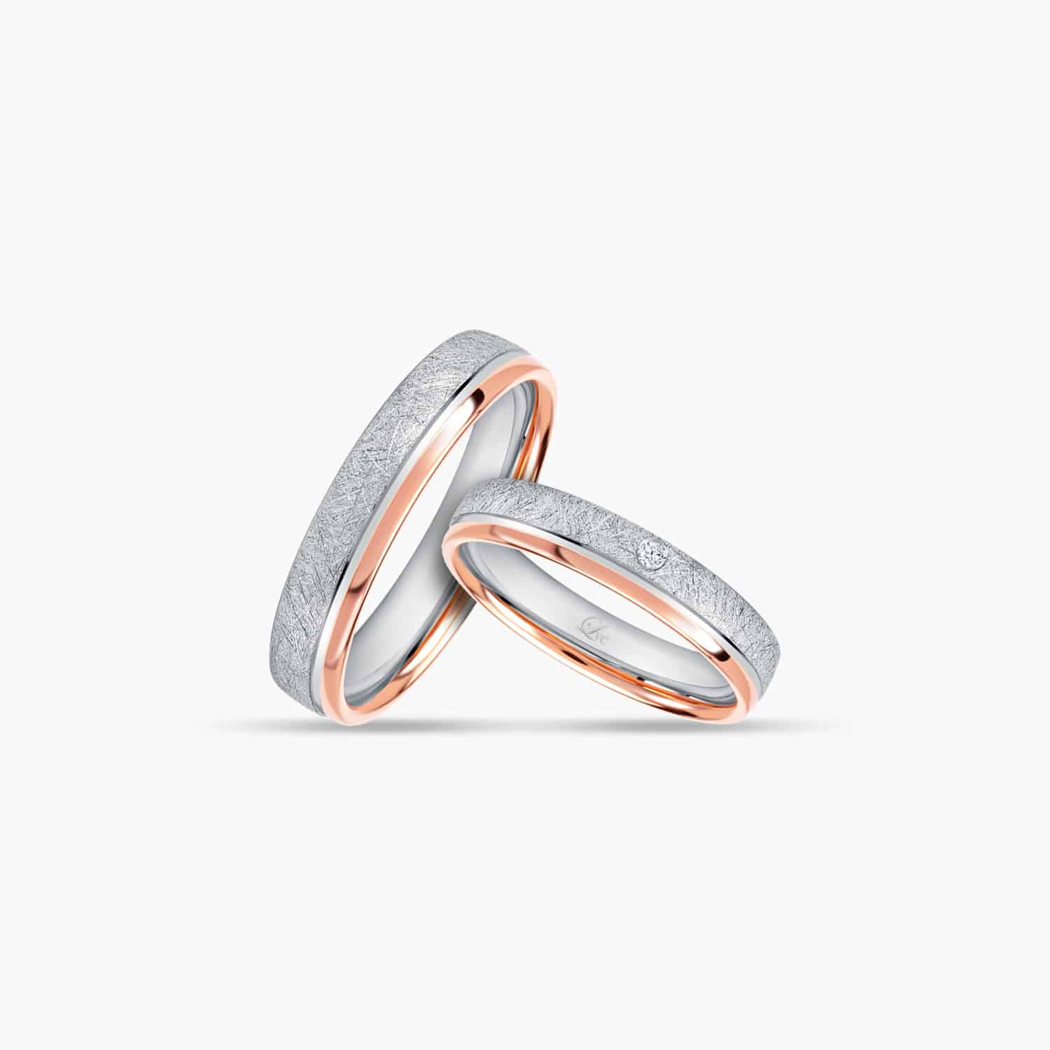 LVC SOLEIL WEDDING BAND IN DUAL MATTE AND GLOSSY FINISH a set of wedding bands in white and rose gold with matte and glossy finish and diamonds 钻石 戒指 cincin diamond