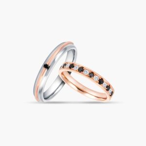 LVC Eterno Wedding Band & Wedding ring set in White and Rose Gold with Center Black Diamond for Men's Diamond Ring