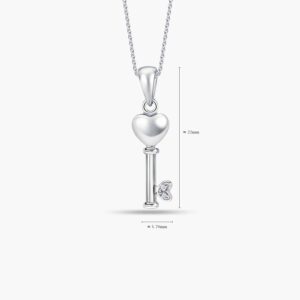 LVC Charmes Modern Open Key Pendant made in 10k white gold & 2 Diamonds 0.01 carat. Comes with 10K White Gold Chain