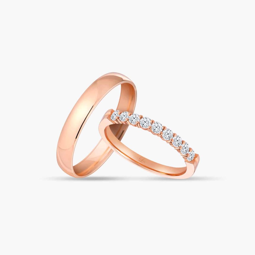 LVC Eterno Harmony Wedding Band & Wedding Ring Set in Rose Gold with Diamonds