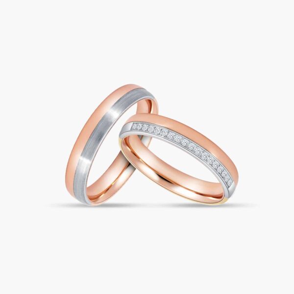 LVC Desirio Dawn Wedding Ring for men and women in White and Rose Gold adorned with diamond stones