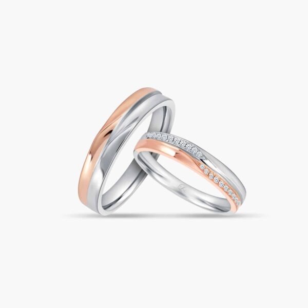 LVC Desirio Couple Wedding Ring Set in Dual White and Rose Gold Glossy Finish