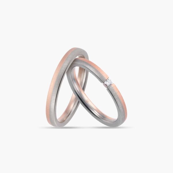 LVC SOLEIL MIRAGE WEDDING BAND IN DUAL GOLD TONES a set of wedding bands in white gold and rose gold