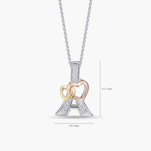LVC Charmes Hearts Entwined Eiffel Diamond Pendant made in 10k white gold, rose gold, yellow gold & 7 Diamonds 0.03 carat. Comes with 10K White Gold chain