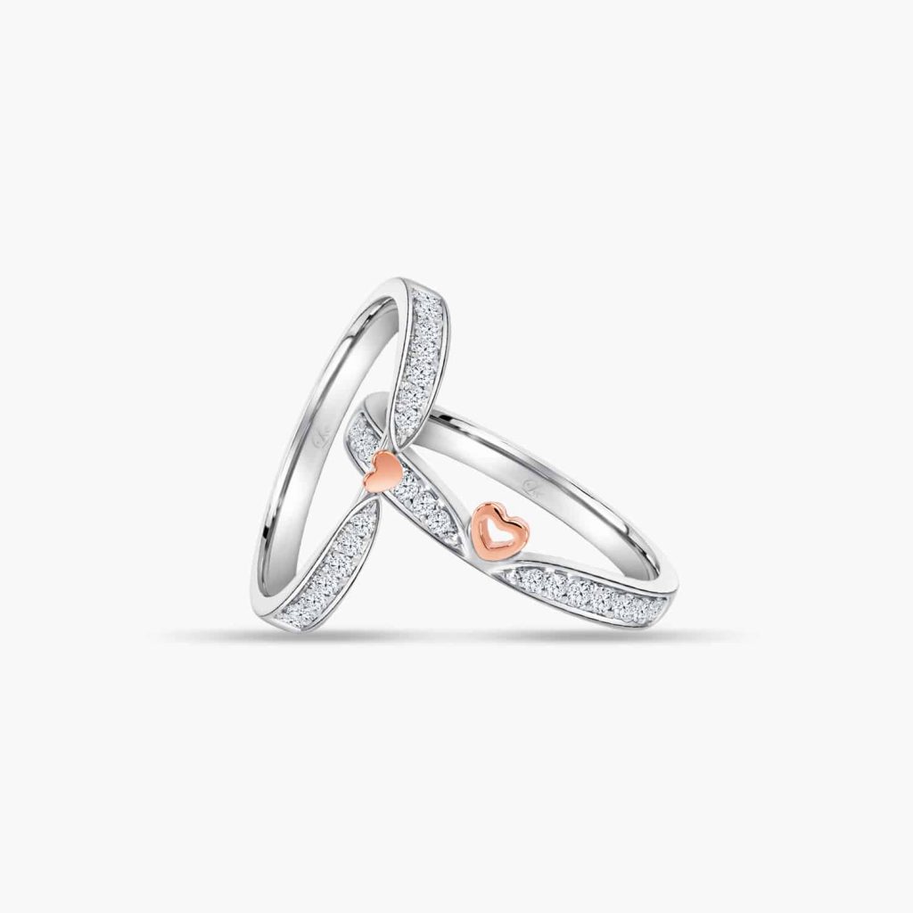 LVC Eterno Heart Wedding Band in White and Rose Gold with Brilliant Diamonds