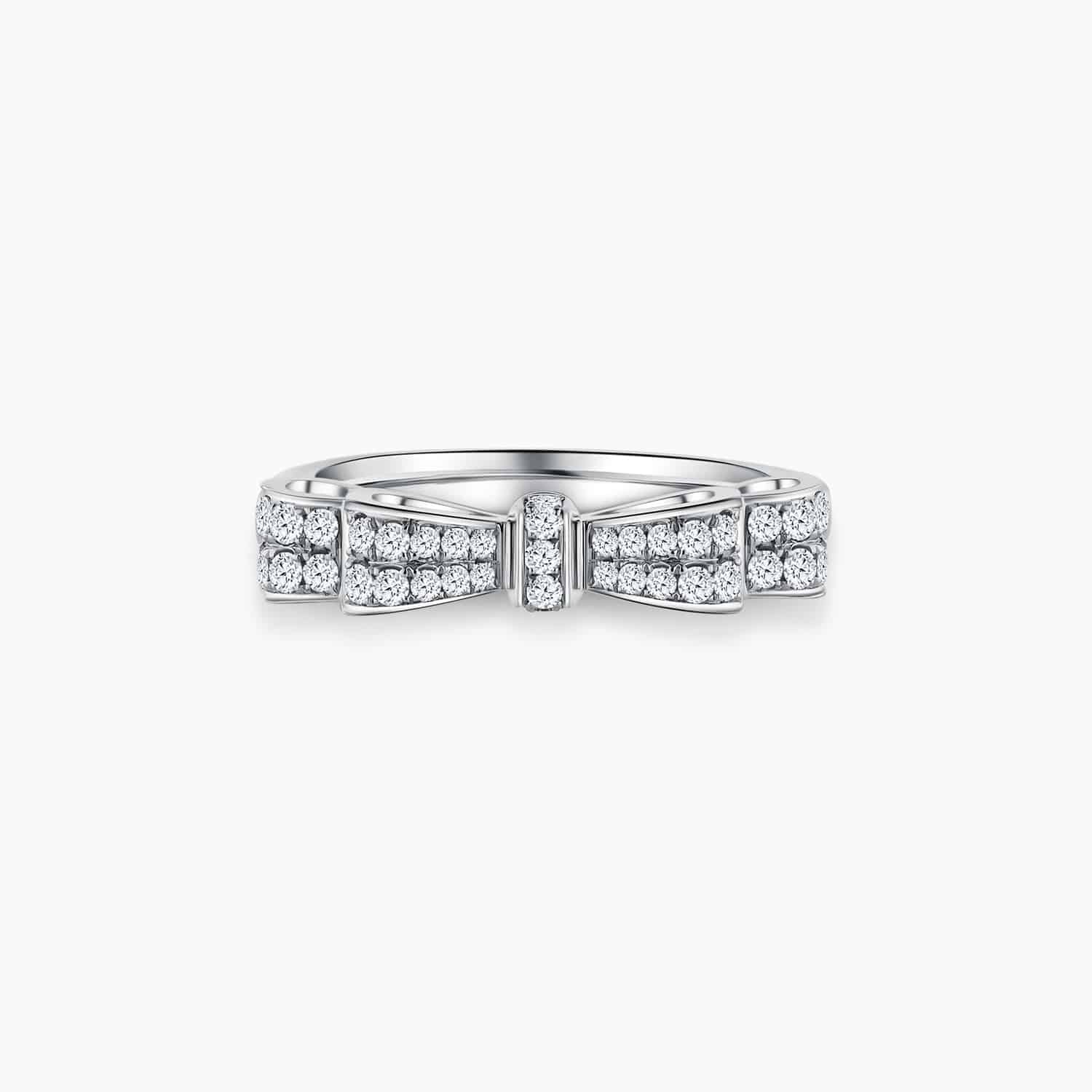 LVC NOEUD BOW white gold engagement wedding ring with ribbon design in 18k white gold and 37 diamonds