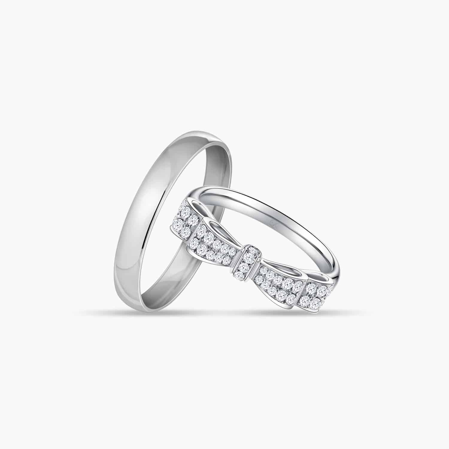 LVC Noeud Bow Wedding Band & Wedding Ring Set in White Gold Encrusted with Diamonds
