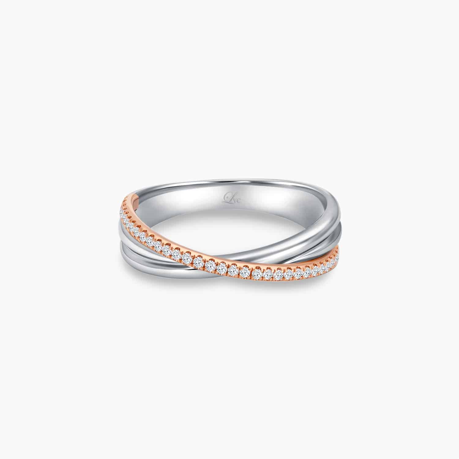LVC Desirio Cross Wedding Band for women in White Gold with Brilliant Diamonds on a Rose Gold Band