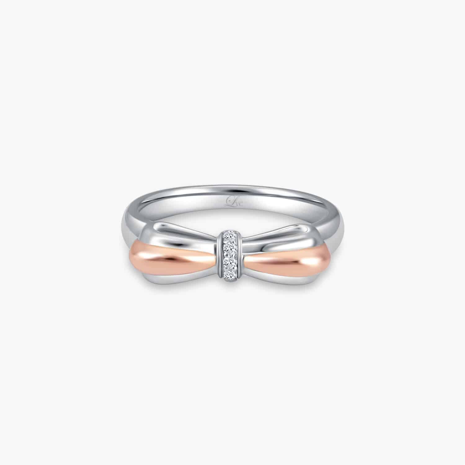 LVC NOEUD BOND WEDDING BAND WITH ROSE GOLD BOW AND DIAMONDS ENCRUSTED KNOT a wedding band for women in white and rose gold with 5 diamonds 钻石 戒指 cincin diamond