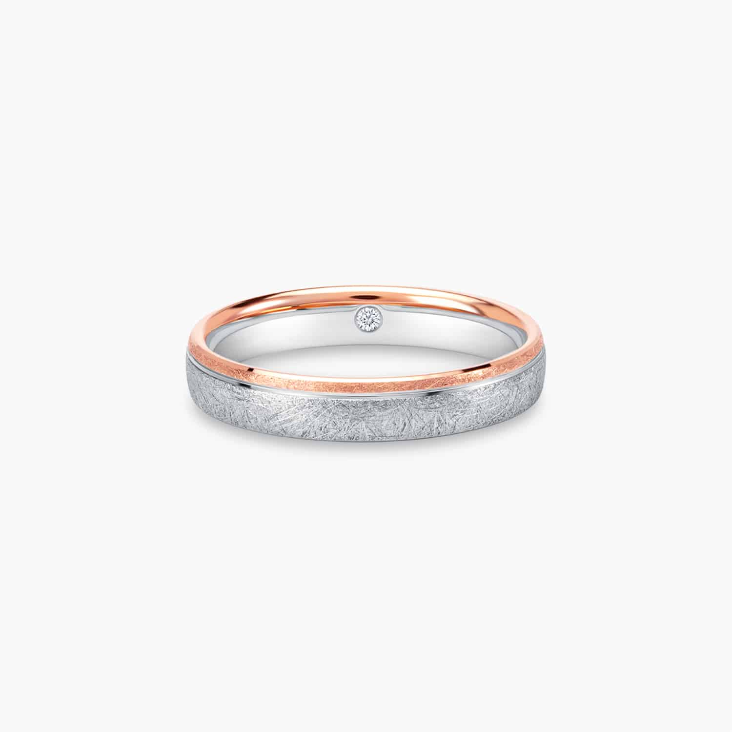 LVC SOLEIL WEDDING BAND IN WHITE AND ROSE GOLD WITH AN INNER DIAMOND a wedding band for men in rose and white gold with one diamond 钻石 戒指 cincin diamond