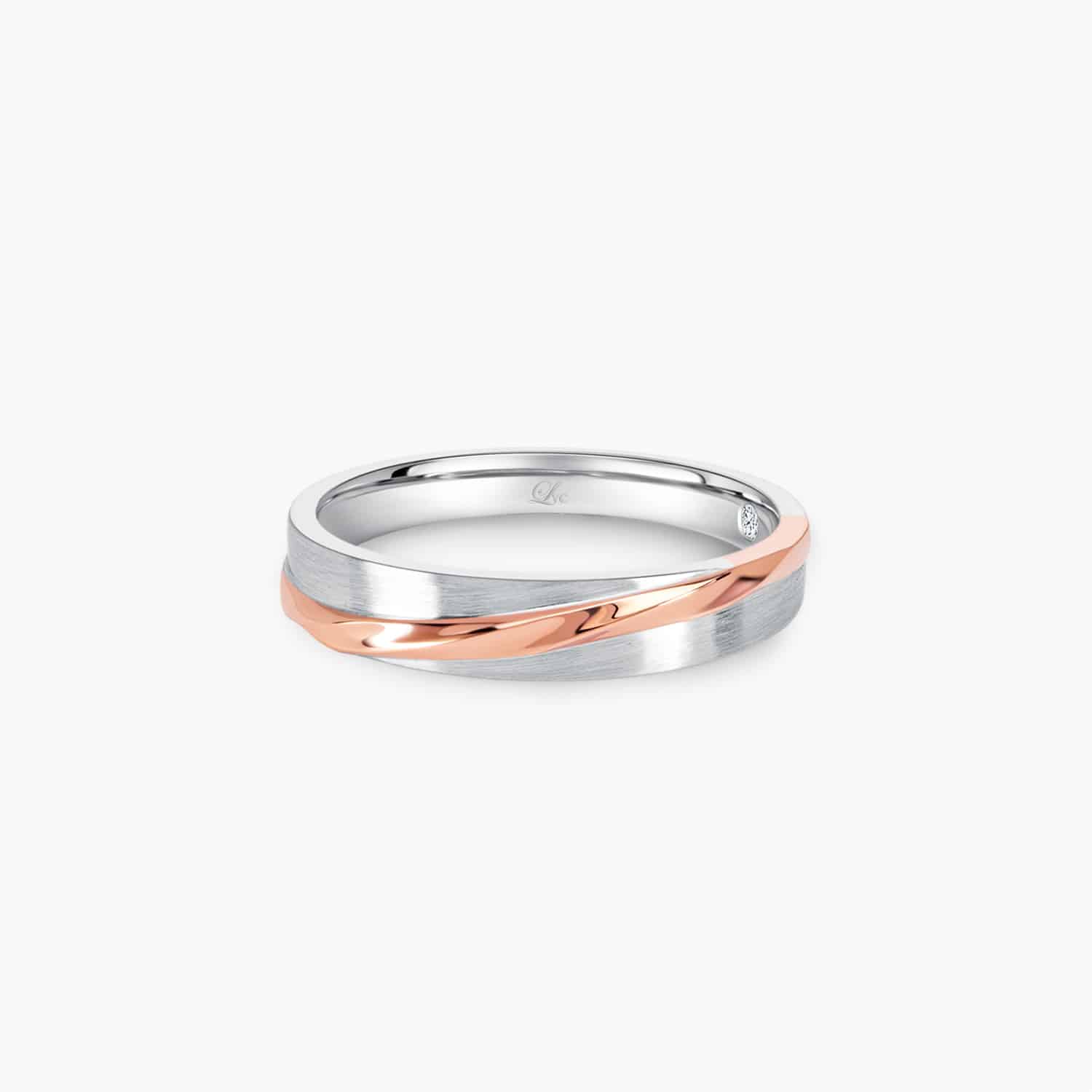 LVC DESIRIO ALLURE WEDDING BAND IN WHITE AND ROSE GOLD WITH A GLOSSY FINISH a wedding band for men in white and rose gold with glossy finish