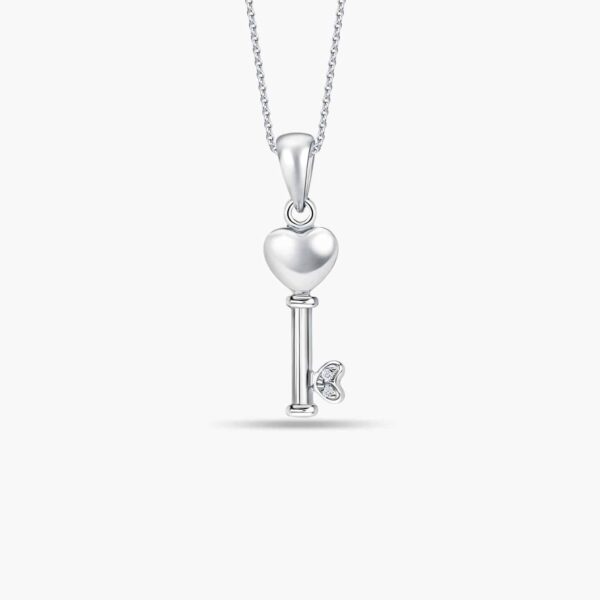 LVC Charmes Modern Open Key Pendant made in 10k white gold & 2 Diamonds 0.01 carat. Comes with 10K White Gold Chain