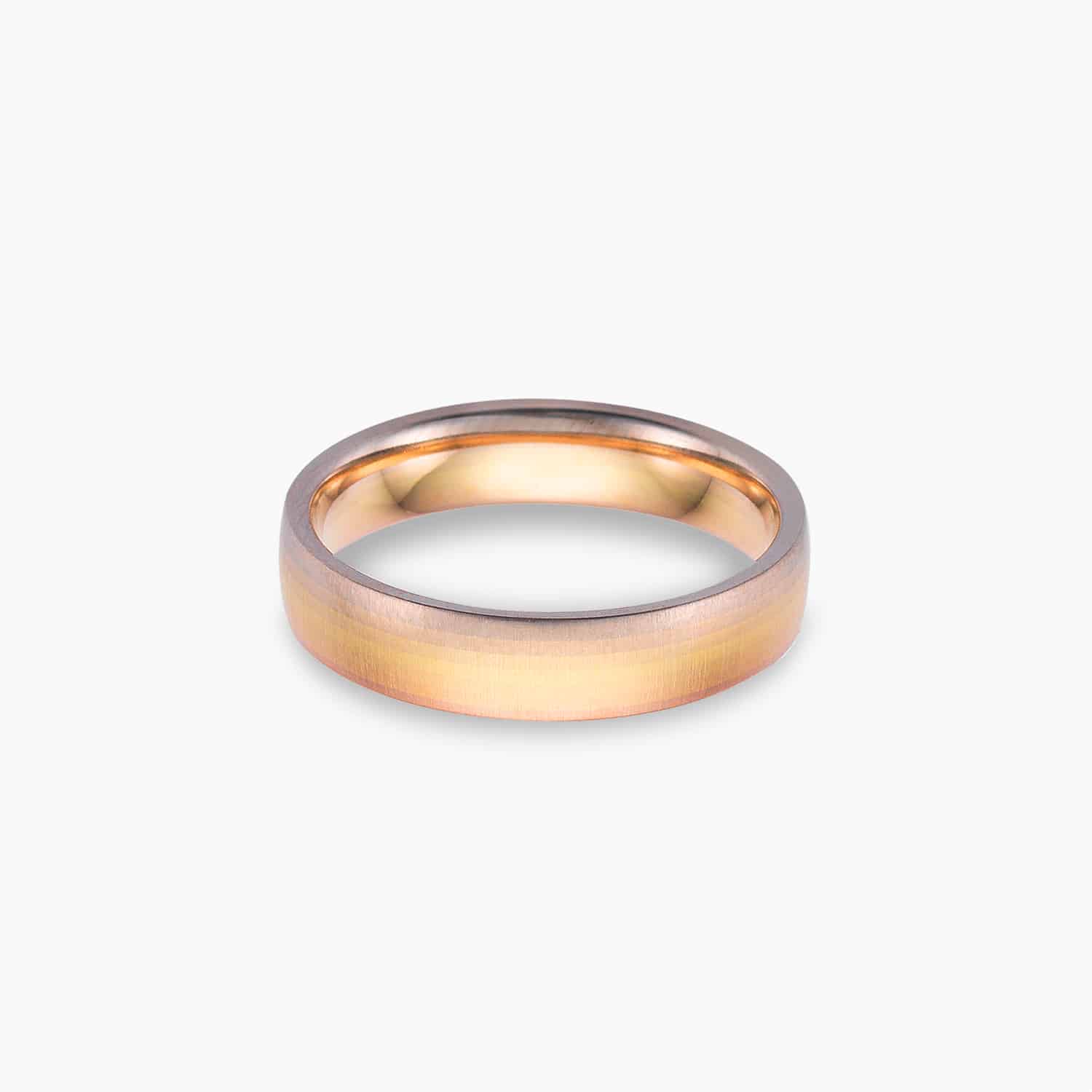 LVC SOLEIL AURORA WEDDING BAND IN THREE GOLD TONES WITH SATIN FINISH a wedding band for men in yellow rose and white gold