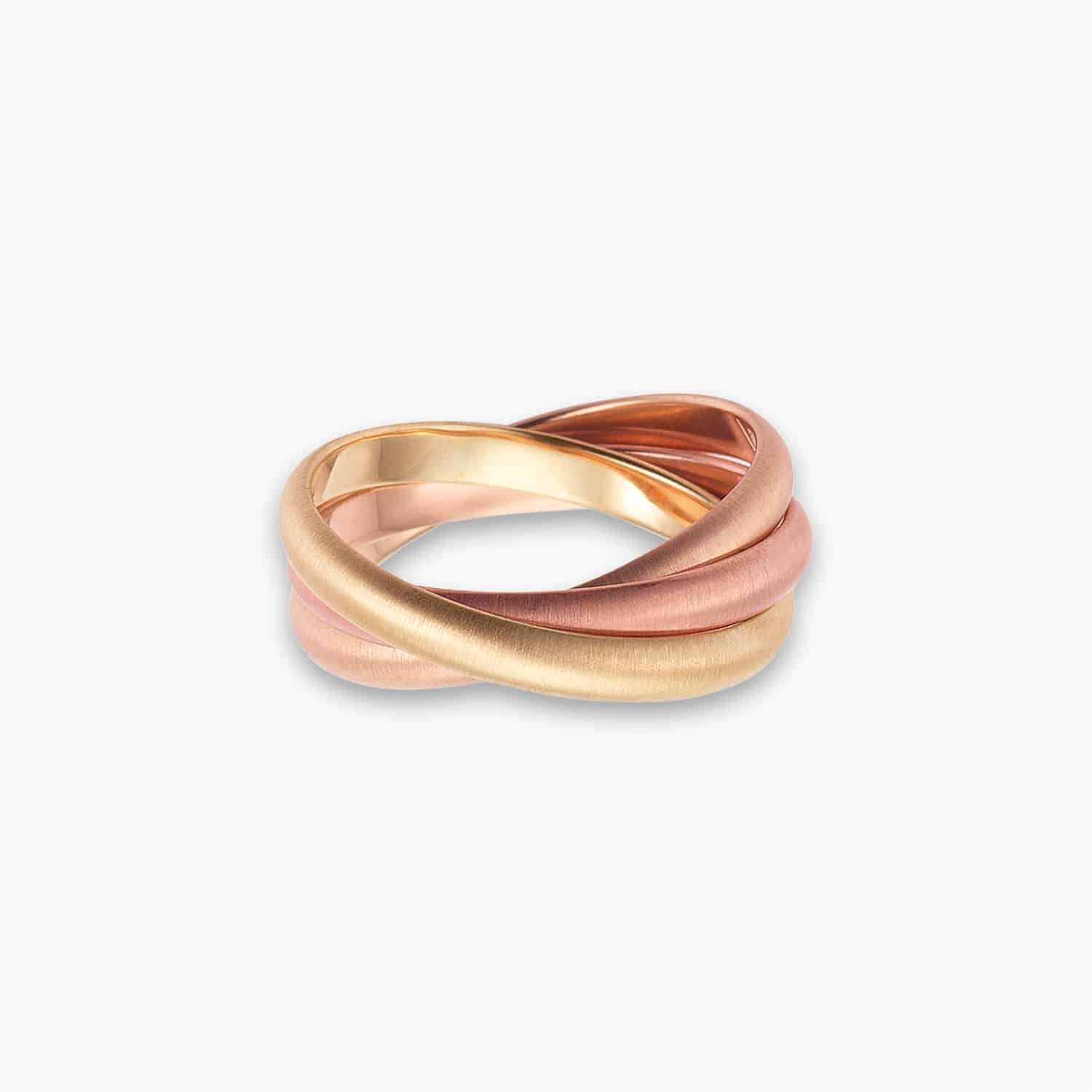LVC SOLEIL TRINITY WEDDING BAND IN YELLOW AND DUAL ROSE GOLD TONES a wedding band for men in yellow and rose gold