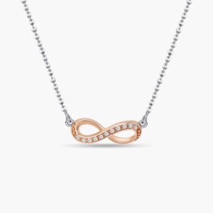 LVC Destiny Infinity Diamond Necklace in 18K Rose Gold diamond pendant and white gold necklace chain