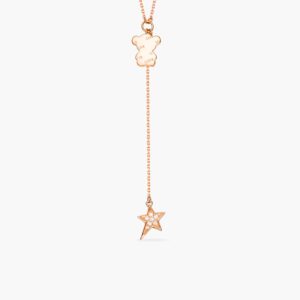 LVC Teddy Bear Fluttering Heart Diamond Necklace in 18K Rose Gold