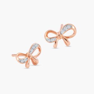 LVC Noeud Diamond Ribbon Bow Earrings in 18k rose gold