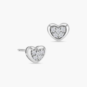 LVC Charmes Heart Diamond Cluster Stud Earrings in 18k White Gold