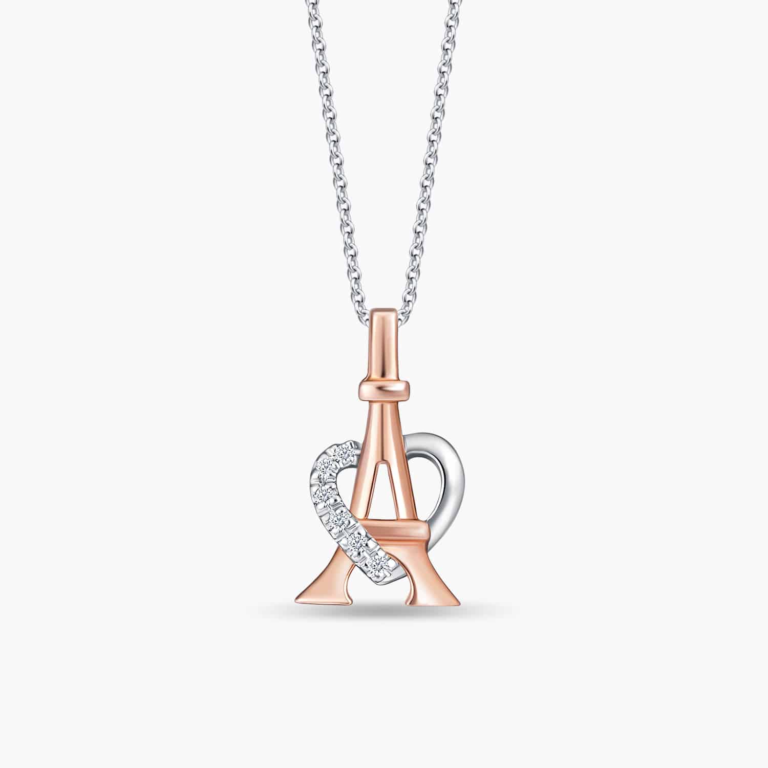 LVC Charmes Paris in My Heart Eiffel Diamond Pendant made with 14K White Gold & Rose Gold