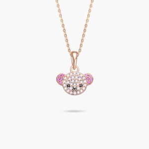 LVC Teddy Bear Dazzling 925 sterling Silver Necklace plated rose gold