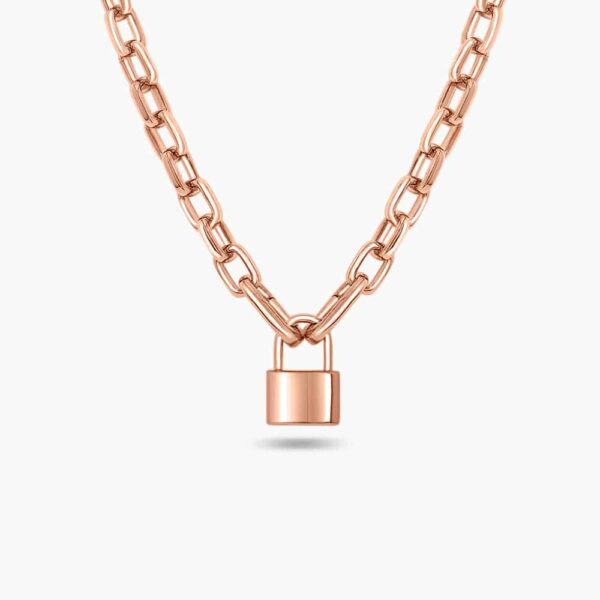 LVC Carla Modern Lock Chain Necklace made of 925 Sterling Silver Jewellery Plated in Rose Gold