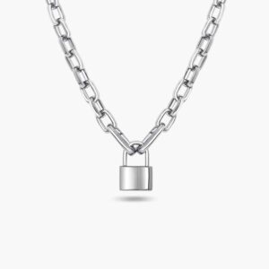 LVC Carla Modern Lock Chain Necklace made in 925 Sterling Silver