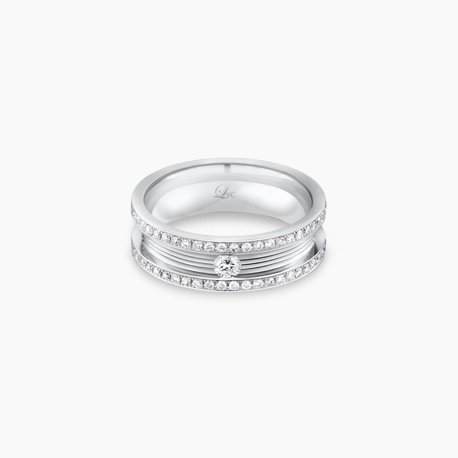 LVCPROMISE ETERNITY WEDDING BAND IN WHITE GOLD WITH A CENTER SOLITAIRE DIAMOND a white gold engagement ring wedding ring in 18k white gold with 32 diamonds cincin diamond 钻石 戒指
