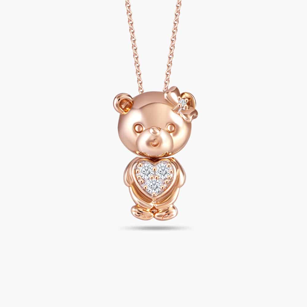 LVC Teddy Bear My Fuzzy Girl Diamond Pendant in Rose Gold