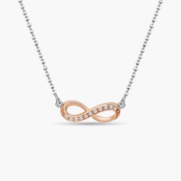 LVC Destiny Infinity Diamond Necklace in 18K White Gold/Rose Gold & 11 Diamonds.