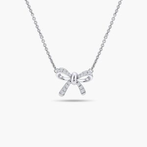 LVC Noeud Ribbon Diamond Necklace in 18k White Gold with 24 paved diamonds