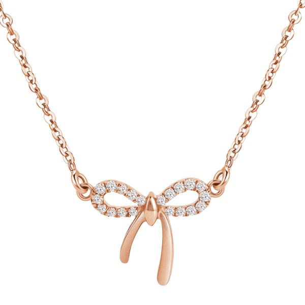 LVC Noeud Petit Heart Full Diamond Necklace in 18k rose gold Featuring a dainty bow