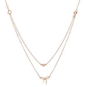 LVC Noeud Petit Heart Full Diamond Necklace in 18k rose gold Featuring A petite heart & a dainty bow encrusted with diamonds
