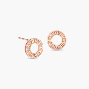 LVC Joie Centuries Open Circle Stud Diamond Earrings in 18k Rose Gold with 12 Diamonds