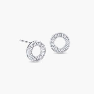 LVC Joie Centuries Open Circle Stud Diamond Earrings in 18k White Gold & 12 Diamonds