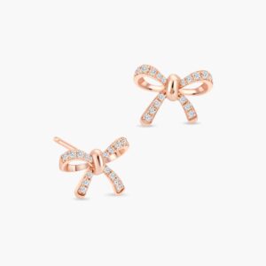 LVC Noeud Bow Ribbon Diamond Stud Earrings in 18k Rose Gold with 34 Diamonds