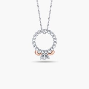LVC Charmes Entwine Mini Ring Diamond Pendant made in 14K White Gold / Rose Gold & 1 Diamond 0.03 carat. Comes with 10K White Gold chain
