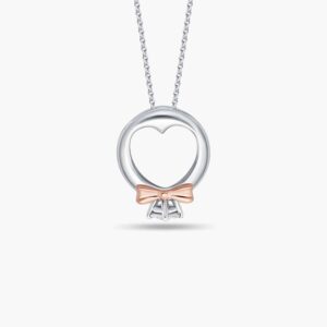 LVC Charmes Bow Mini Ring Diamond Pendant made in 14K White Gold/Rose Gold & 1 Diamond 0.03 carat. Comes with 10K White Gold chain