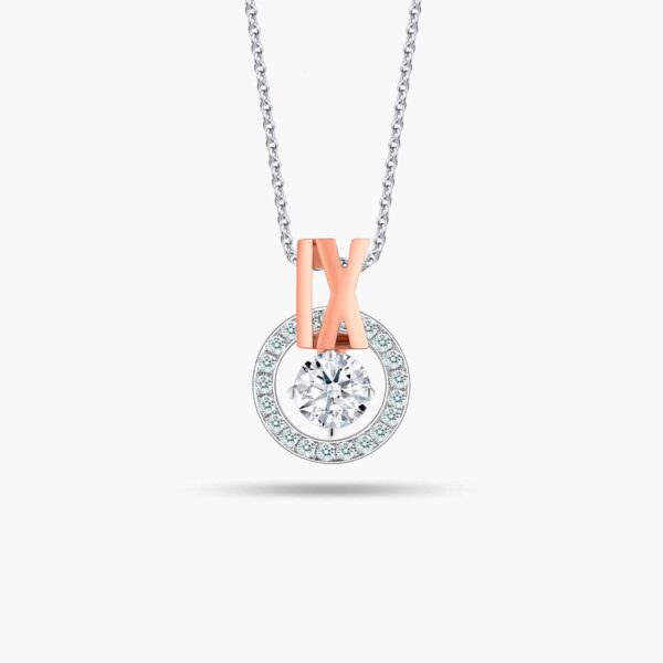 LVC Joie Diamond Pendant "IX" in 18k white gold & rose gold. Pair with 10K White Gold necklace chain. 9th year anniversary gift