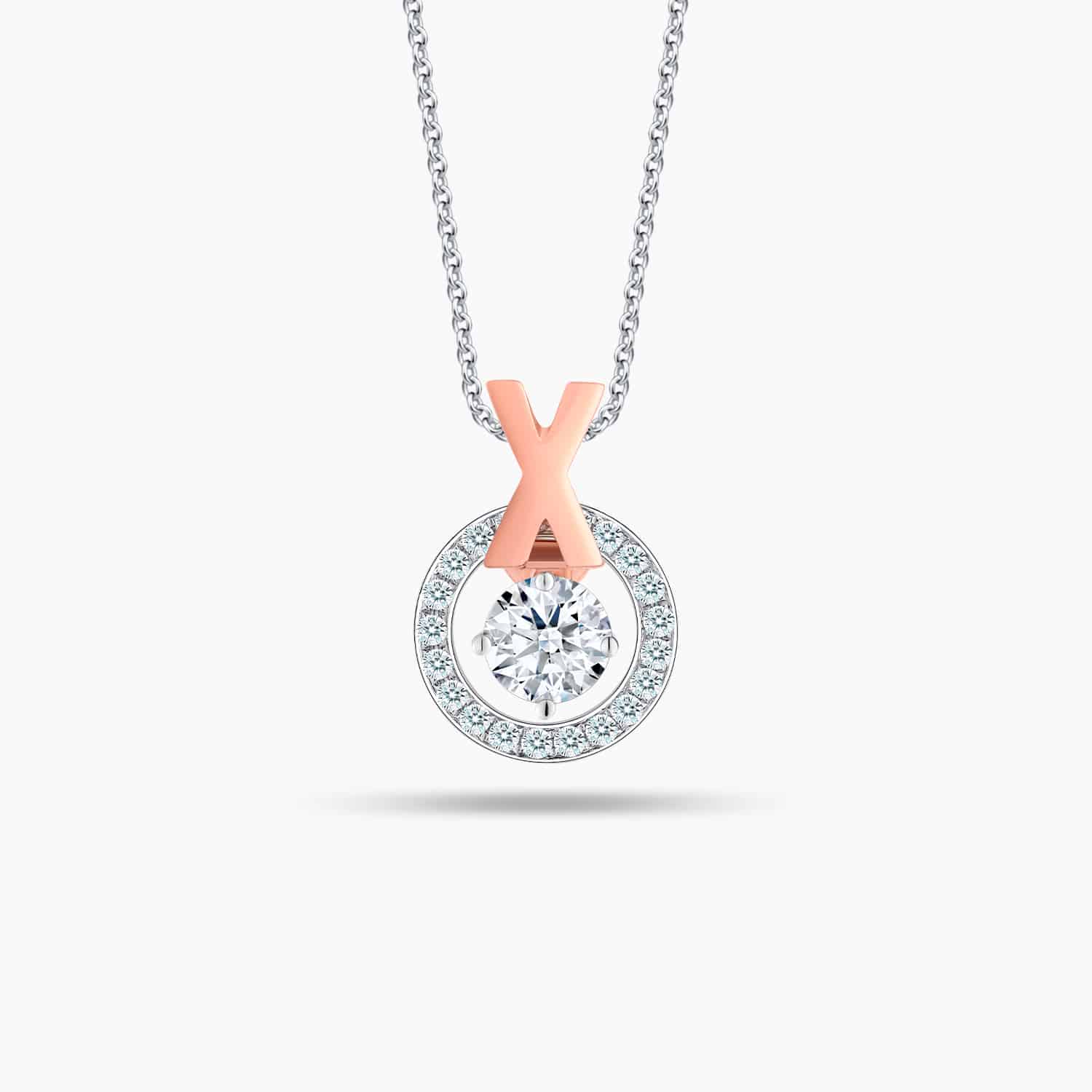 LVC Joie Diamond Pendant "X" in 18k white gold & rose gold. Pair with 10K White Gold necklace chain. 10th year anniversary gift