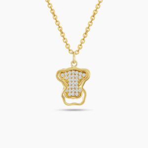 LVC Teddy Bear Sparkling 925 Sterling Silver Plated in Yellow Gold Necklace