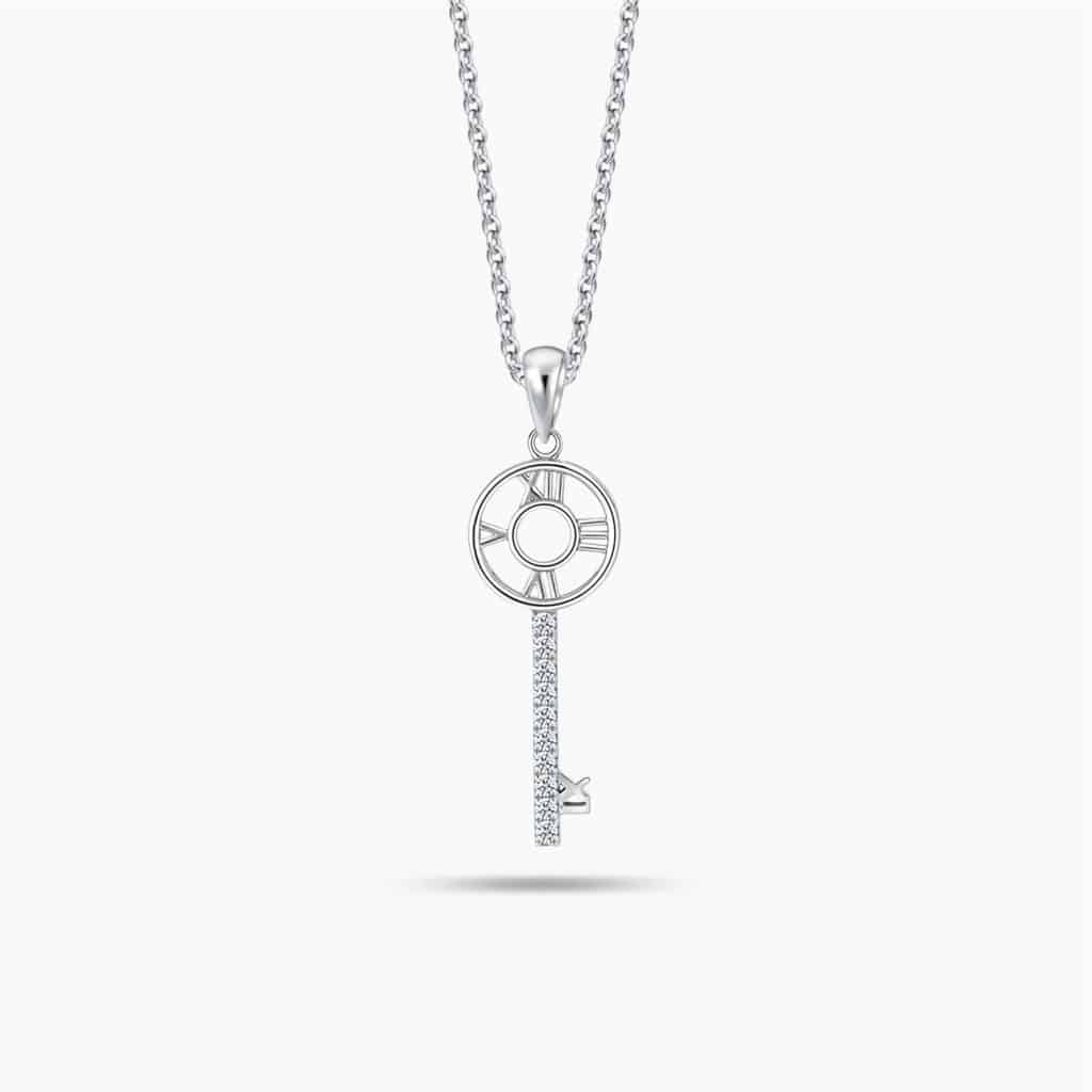 LVC Joie Decades Diamond Key Pendant In 14k White Gold with roman number for anniversary year 3, 4, 5, 6, 7
